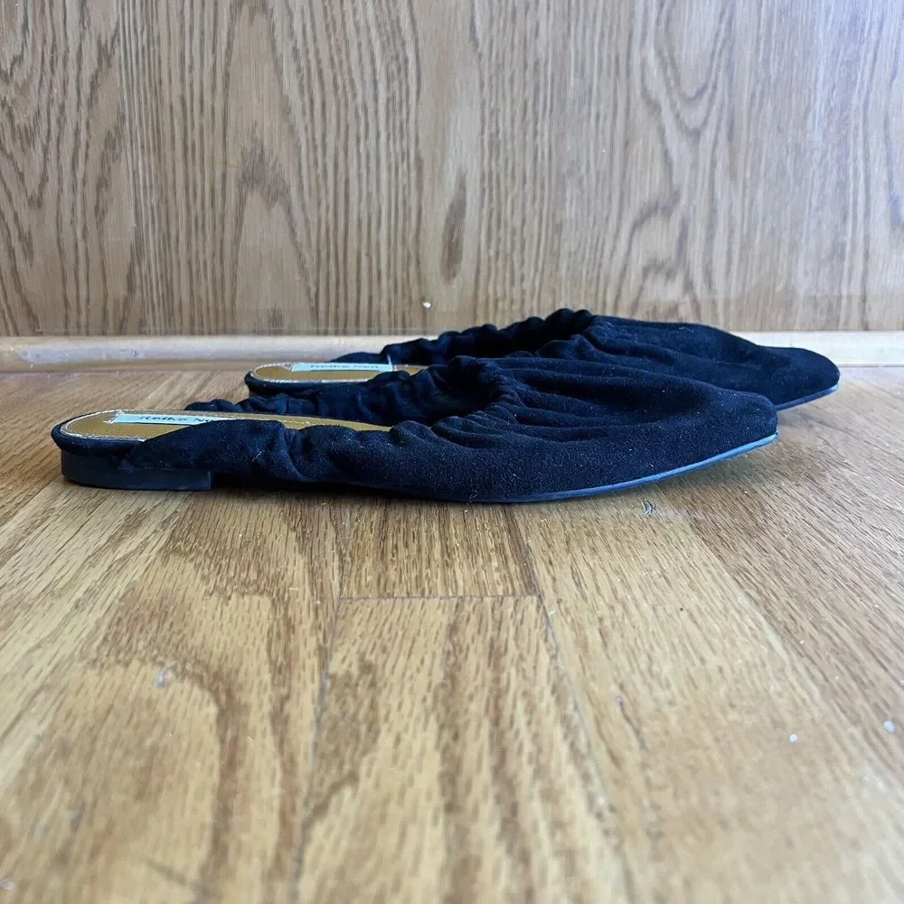 $350 Reike Nen Women's Black Suede Ruched Slip-On Flat Shoes Size 39‎ EU/8.5
